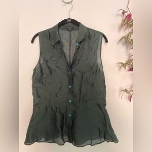 Theory Green Button-up Tank top size S